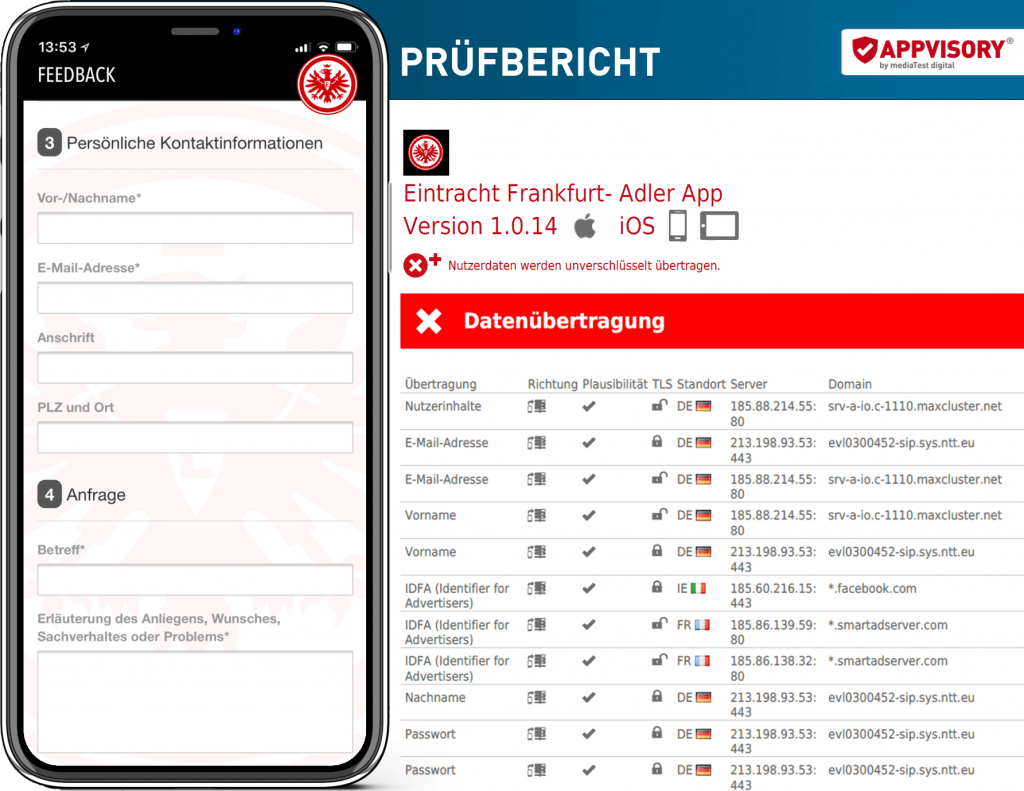 Bundesliga-App von Eintracht Frankfurt - Ergebnisse des Sicherheits-Checks