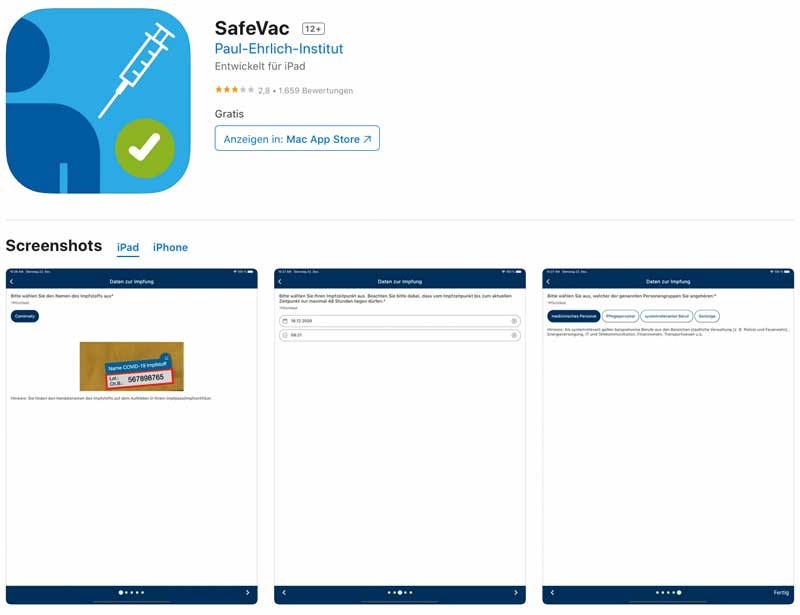 SafeVac App Datenschutz sicher apptest