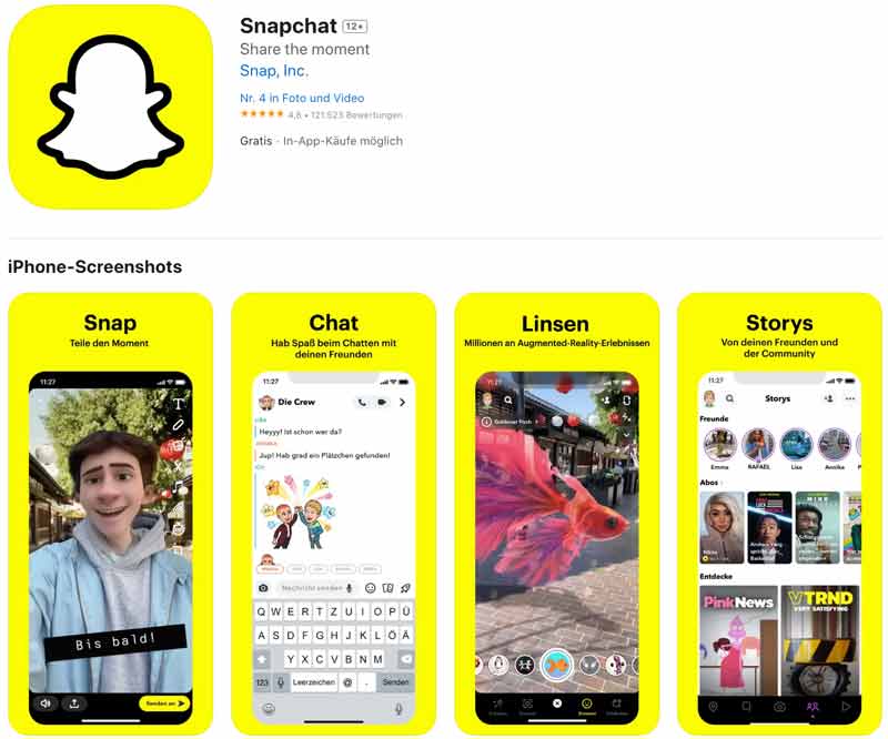 Snapchat App Datenschutz sicher Apptest